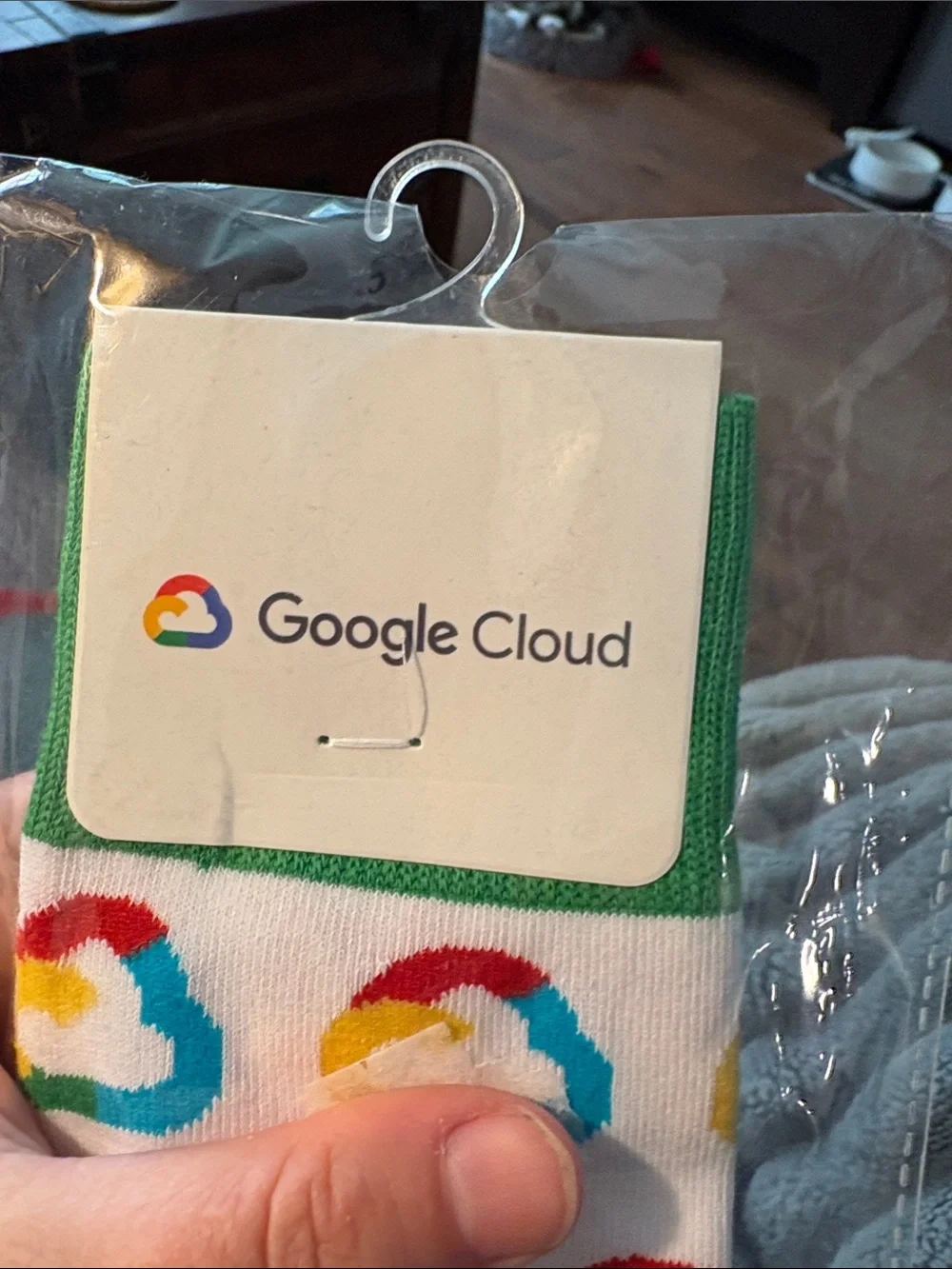 google Cloud Logo White Crew Socks with Red, Yellow, Green, Blue Accents